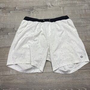 Burlebo Shorts Mens Medium White Micro Dot Lined Elastic Waist Pockets Casual